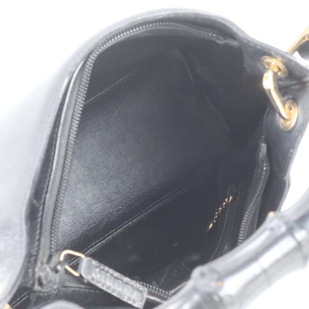 Gucci Bamboo 001-2058-3008 Leather Shoulder Bag Handbag Black Brand Women's - Picture 7 of 9